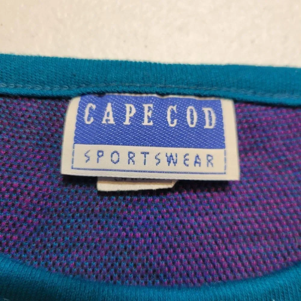 Cape Cod Vintage 80s Black Purple Teal  Floral Paisley Patterned Knit Sweater